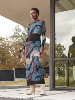 Sale Abstract Sheath Jacquard Knit Maxi Dress Dresses