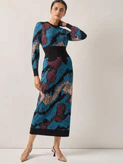 Sale Abstract Sheath Jacquard Knit Maxi Dress Dresses