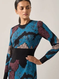 Sale Abstract Sheath Jacquard Knit Maxi Dress Dresses