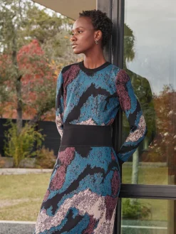Sale Abstract Sheath Jacquard Knit Maxi Dress Dresses