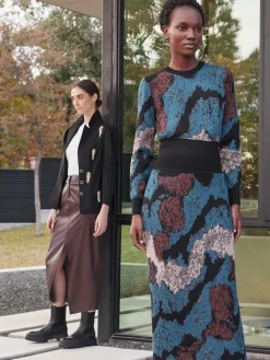Sale Abstract Sheath Jacquard Knit Maxi Dress Dresses