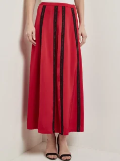 Fashion A-Line Crepe de Chine Lace Applique Maxi Skirt Skirts