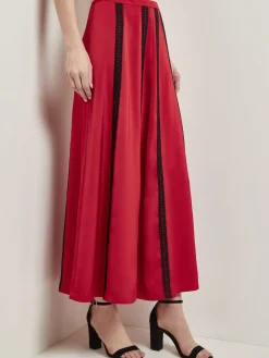 Fashion A-Line Crepe de Chine Lace Applique Maxi Skirt Skirts
