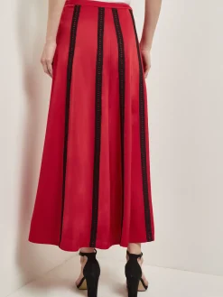 Fashion A-Line Crepe de Chine Lace Applique Maxi Skirt Skirts