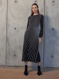 Sale A-Line Melange Striped Soft Knit Midi Dress Dresses