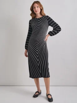 Sale A-Line Melange Striped Soft Knit Midi Dress Dresses