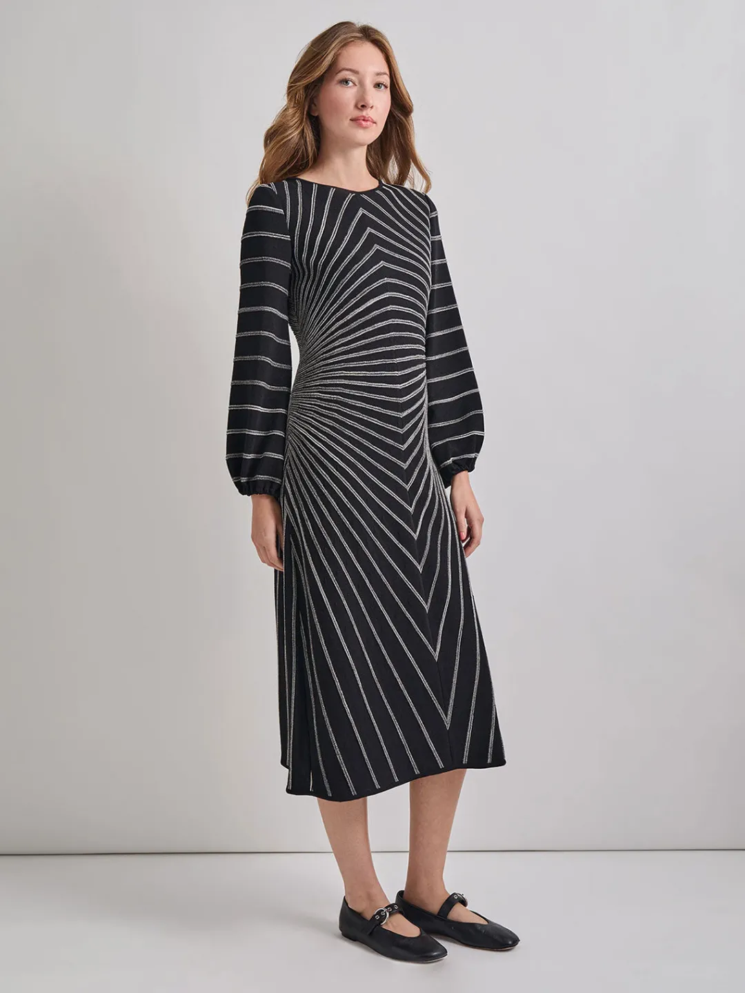 Sale A-Line Melange Striped Soft Knit Midi Dress Dresses