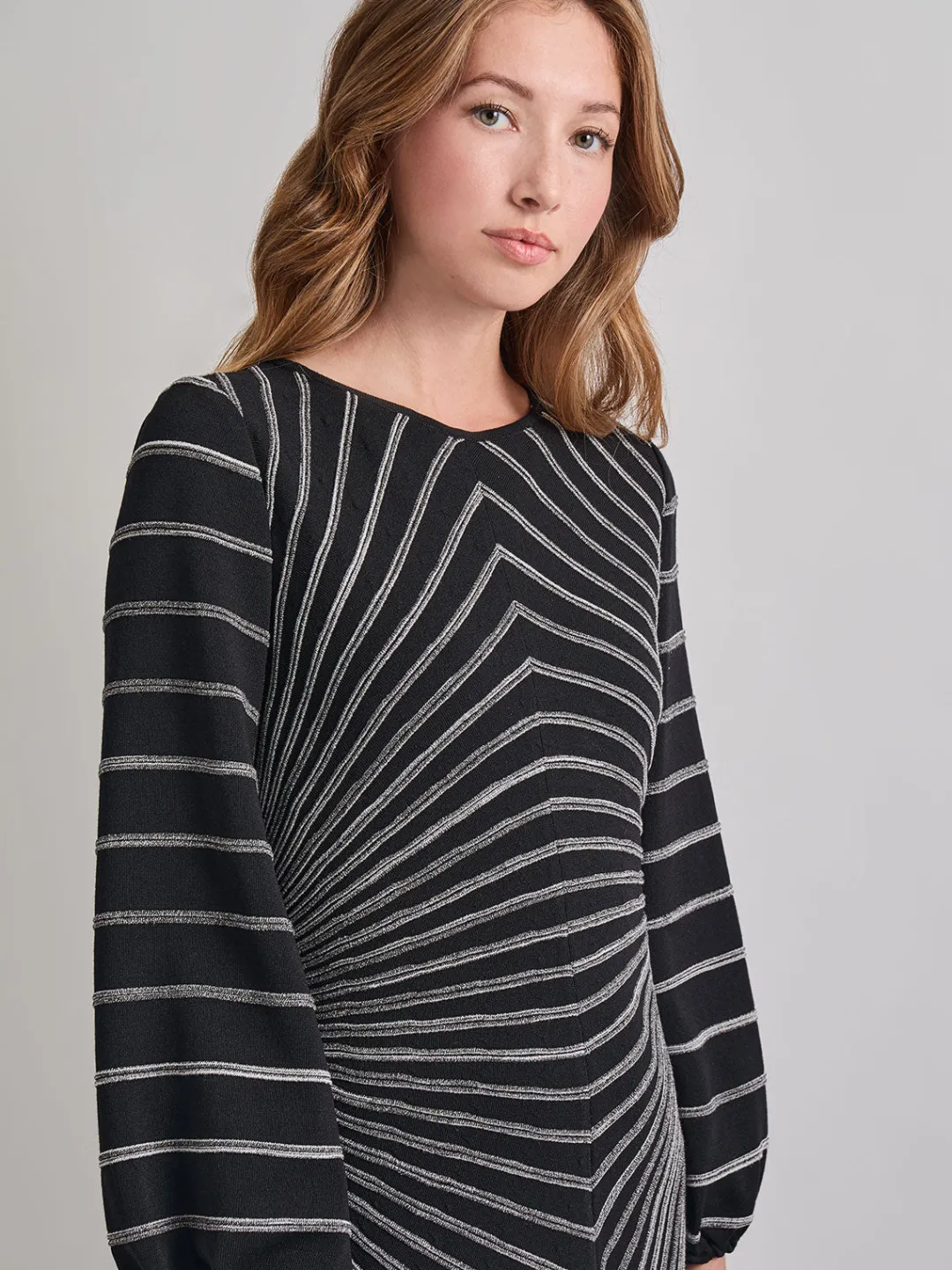 Sale A-Line Melange Striped Soft Knit Midi Dress Dresses