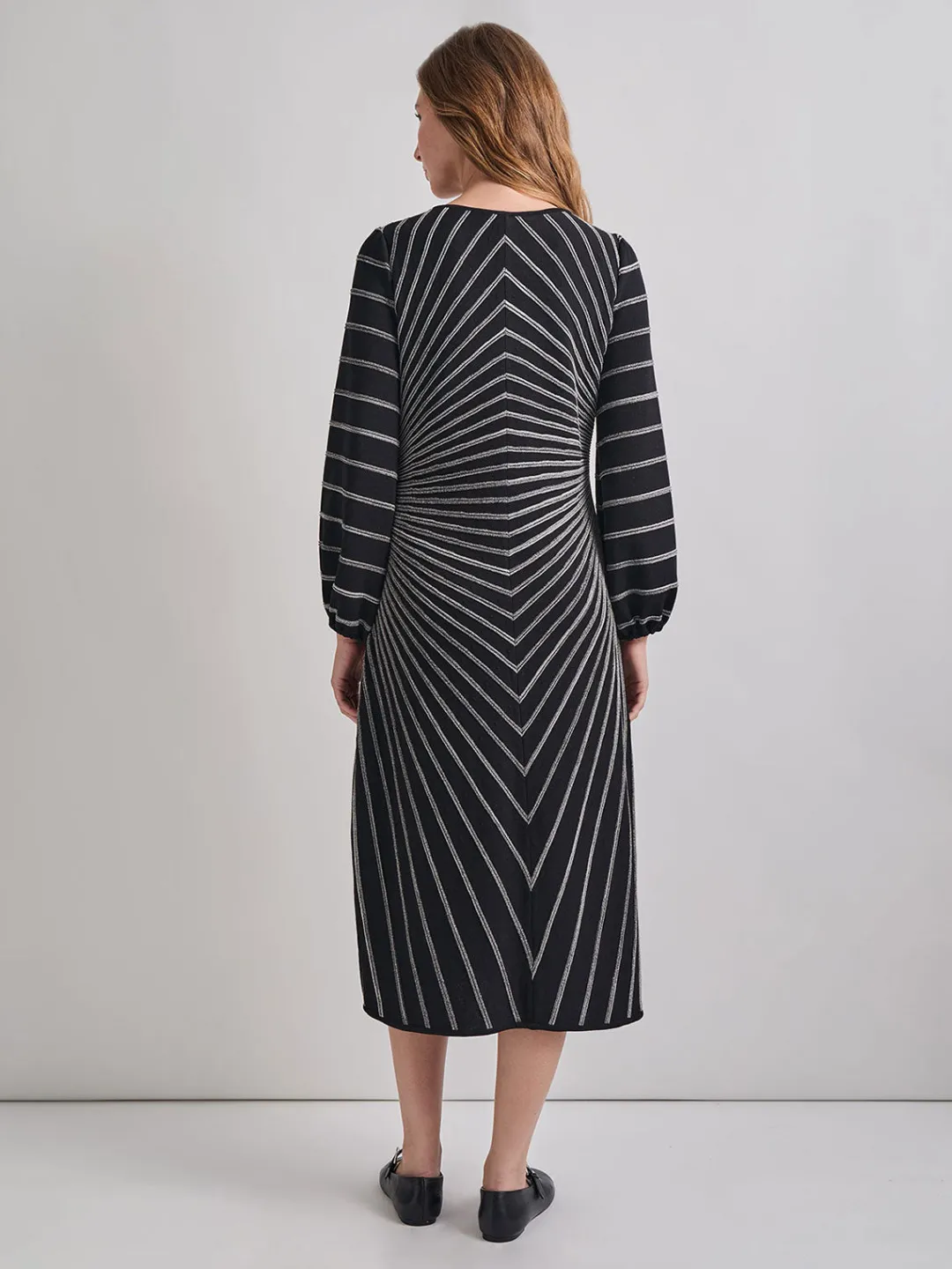 Sale A-Line Melange Striped Soft Knit Midi Dress Dresses