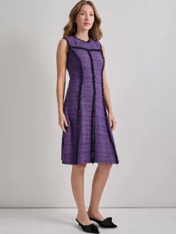 Best A-Line Princess Seam Fringe Trim Knit Dress Dresses