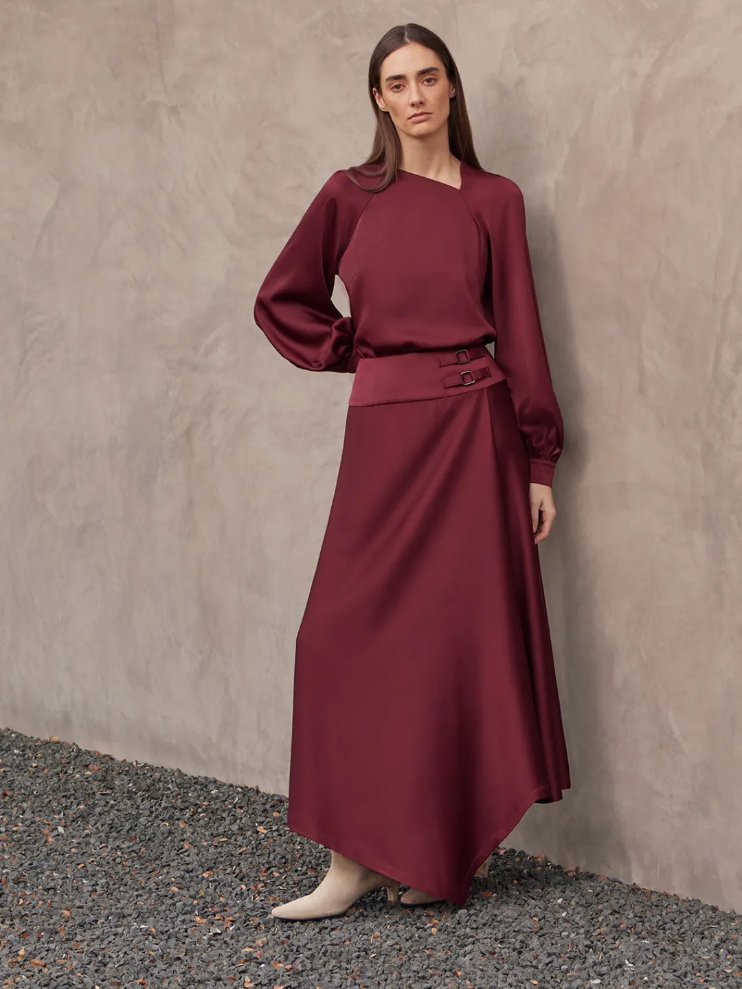 Discount Asymmetrical Crepe de Chine Maxi Skirt Skirts