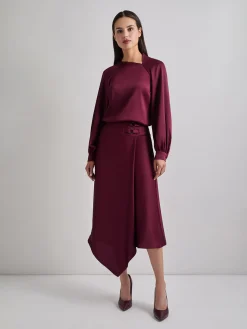 Fashion Asymmetrical Neckline Crepe de Chine Blouse Blouses & Shirts|Tops & Tees