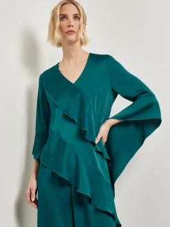 Fashion Asymmetrical Ruffle Blouse - Crepe De Chine Blouses & Shirts|Tops & Tees