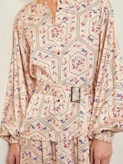 Best Balloon Sleeve Belted Blouse - Floral Print Crepe de Chine Blouses & Shirts|Tops & Tees