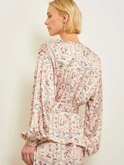 Best Balloon Sleeve Belted Blouse - Floral Print Crepe de Chine Blouses & Shirts|Tops & Tees