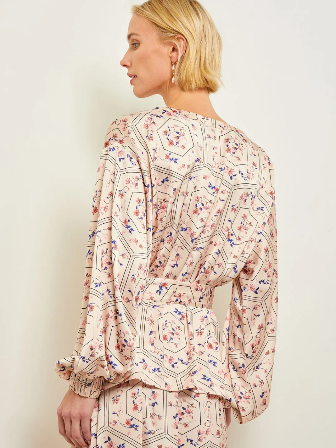 Best Balloon Sleeve Belted Blouse - Floral Print Crepe de Chine Blouses & Shirts|Tops & Tees