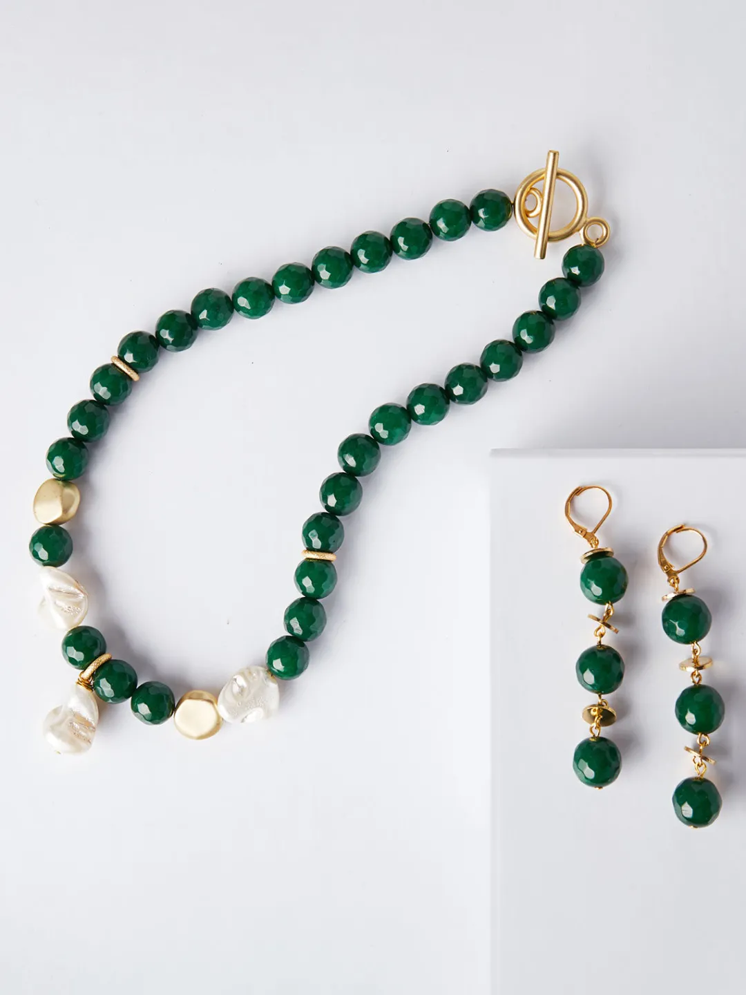New Baroque Mother of Pearl and Green Jade Necklace Accessories|Necklaces