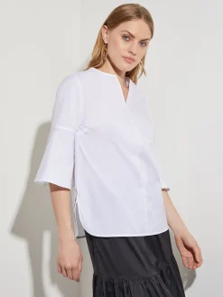Fashion Bell Sleeve Cotton Blend Blouse Blouses & Shirts|Tops & Tees