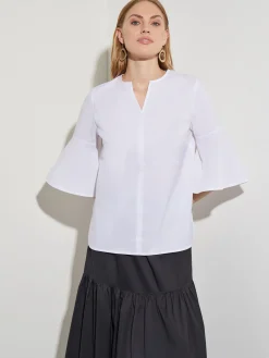Fashion Bell Sleeve Cotton Blend Blouse Blouses & Shirts|Tops & Tees