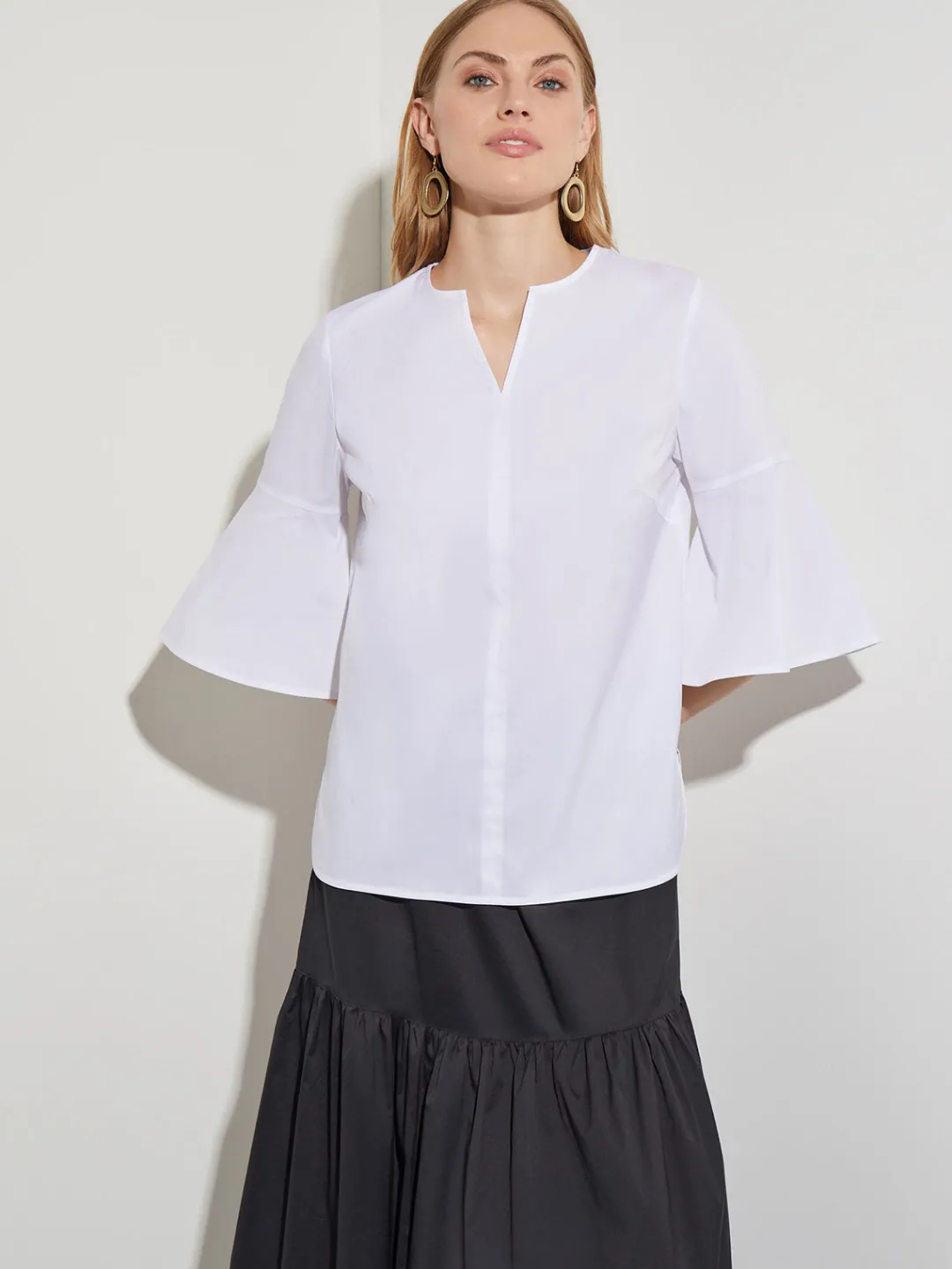 Fashion Bell Sleeve Cotton Blend Blouse Blouses & Shirts|Tops & Tees