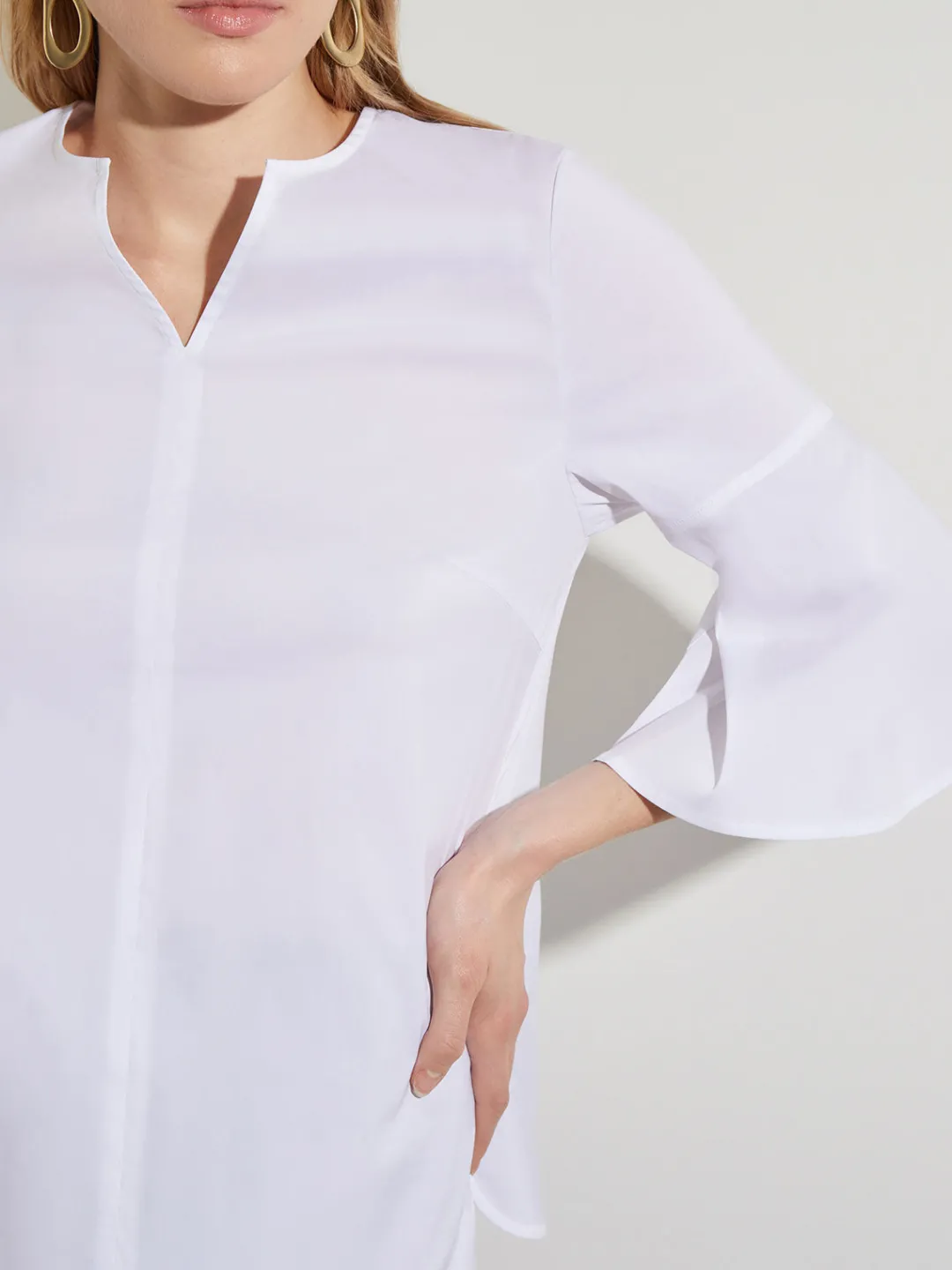 Fashion Bell Sleeve Cotton Blend Blouse Blouses & Shirts|Tops & Tees