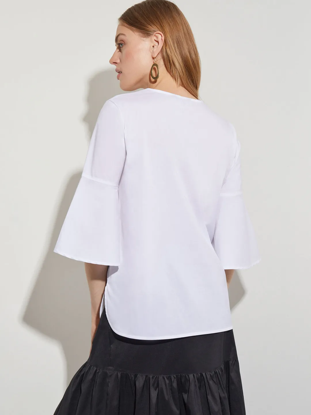 Fashion Bell Sleeve Cotton Blend Blouse Blouses & Shirts|Tops & Tees
