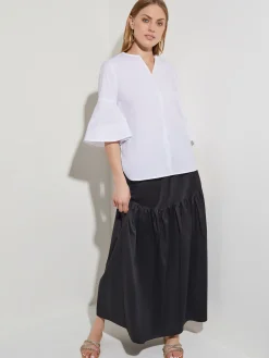 Fashion Bell Sleeve Cotton Blend Blouse Blouses & Shirts|Tops & Tees