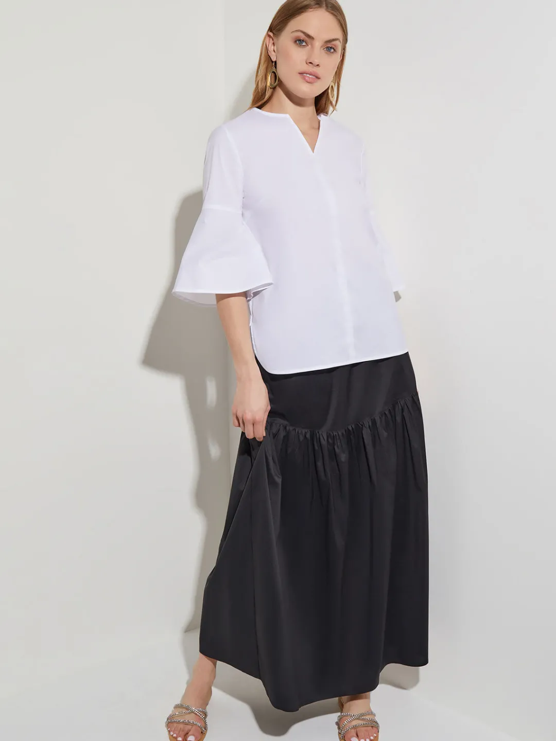 Fashion Bell Sleeve Cotton Blend Blouse Blouses & Shirts|Tops & Tees