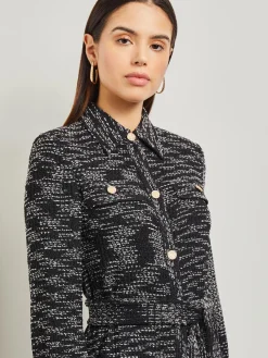 Best Belted Button Front Tweed Knit Midi Dress Dresses
