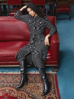 Best Belted Button Front Tweed Knit Midi Dress Dresses