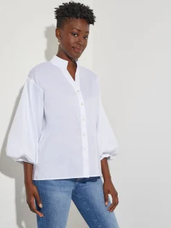 Discount Bishop Sleeve Stretch Cotton Blouse Blouses & Shirts|Tops & Tees