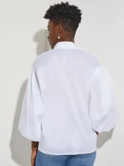 Discount Bishop Sleeve Stretch Cotton Blouse Blouses & Shirts|Tops & Tees