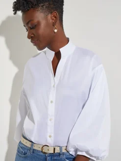 Discount Bishop Sleeve Stretch Cotton Blouse Blouses & Shirts|Tops & Tees