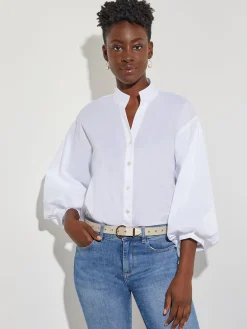Discount Bishop Sleeve Stretch Cotton Blouse Blouses & Shirts|Tops & Tees
