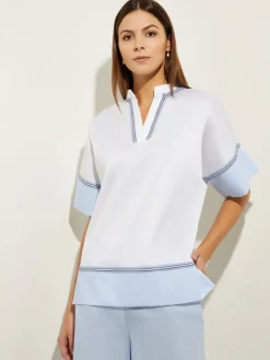 Fashion Blouse White Cotton - Split Neck Blouse | Blouses & Shirts|Tops & Tees