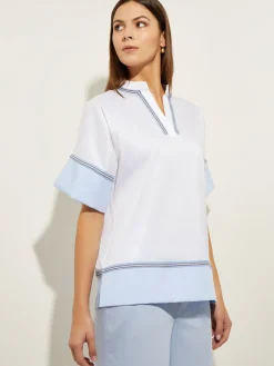 Fashion Blouse White Cotton - Split Neck Blouse | Blouses & Shirts|Tops & Tees