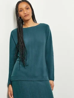 Clearance Boat Neck Textural Stripe Cashmere Tunic Tops & Tees