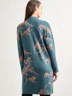 Fashion Botanical Print Open Front Long Jacquard Knit Jacket Jackets & Coats