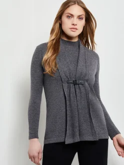 Fashion Buckle Detail Shawl Collar Cashmere Cardigan Jackets & Coats