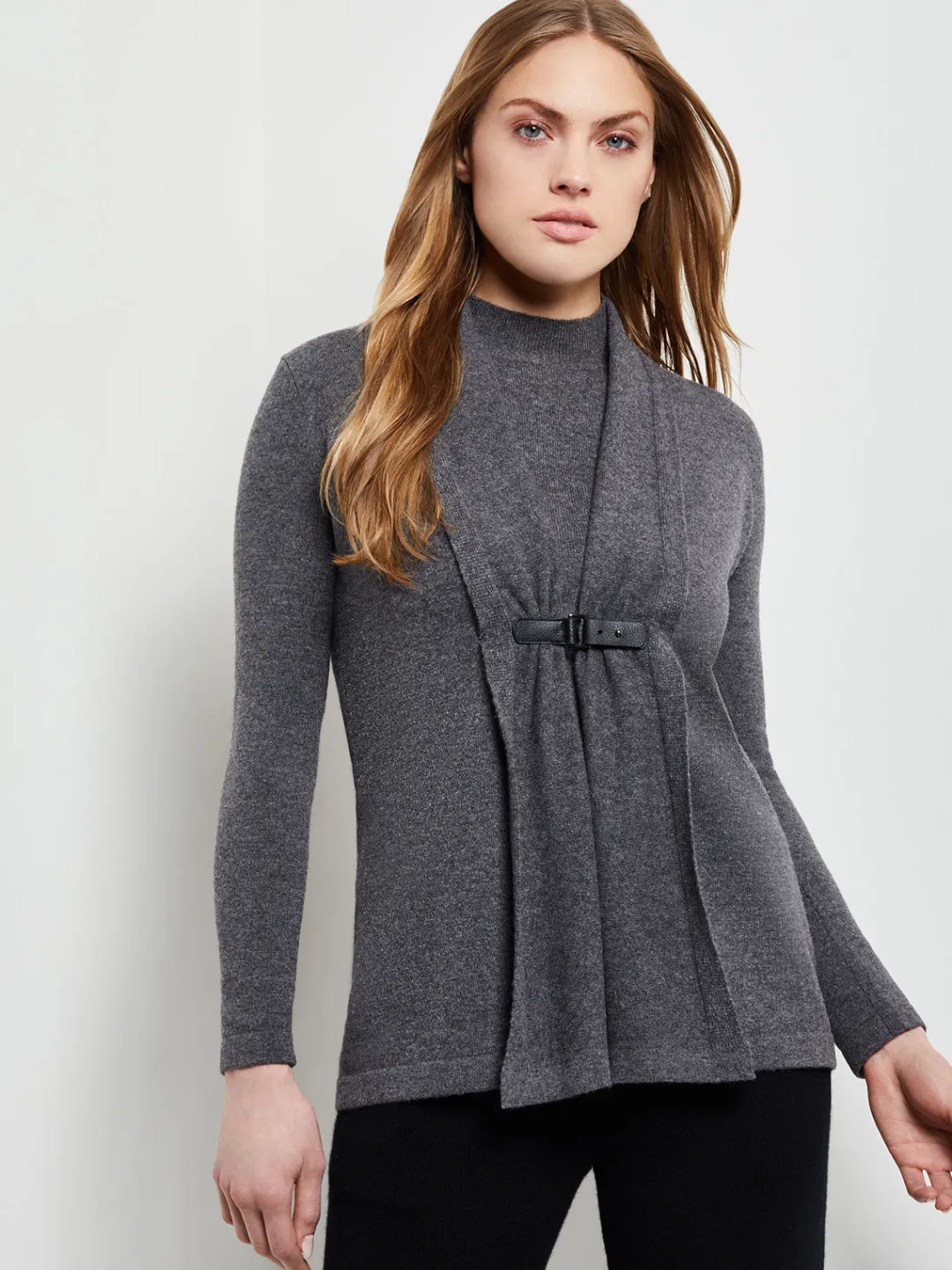 Fashion Buckle Detail Shawl Collar Cashmere Cardigan Jackets & Coats