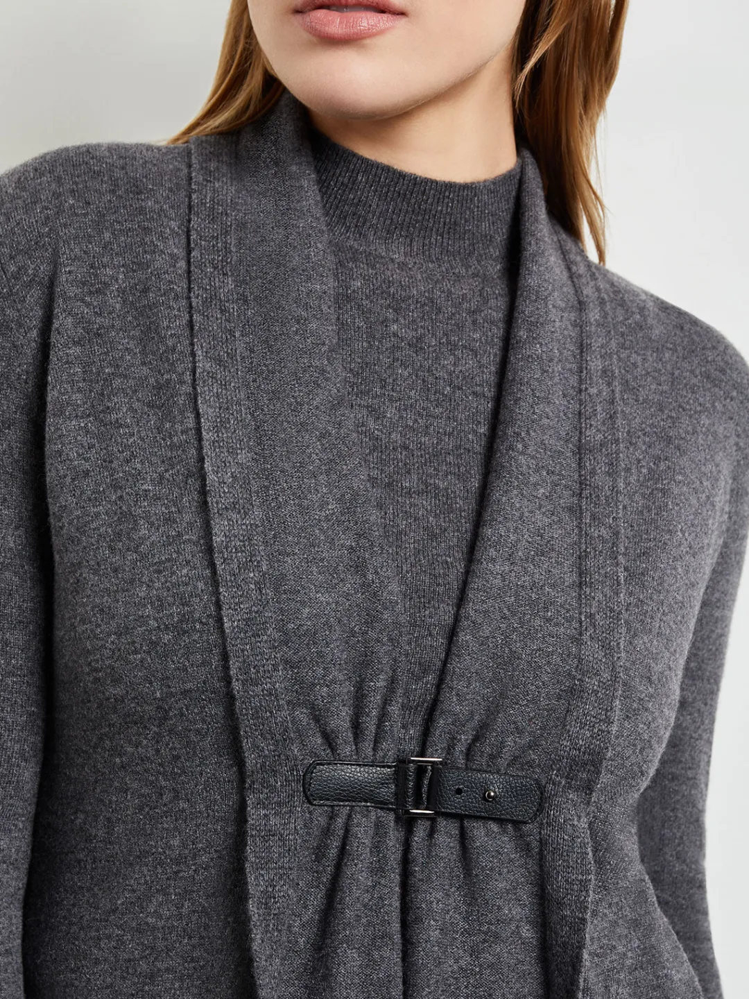 Fashion Buckle Detail Shawl Collar Cashmere Cardigan Jackets & Coats