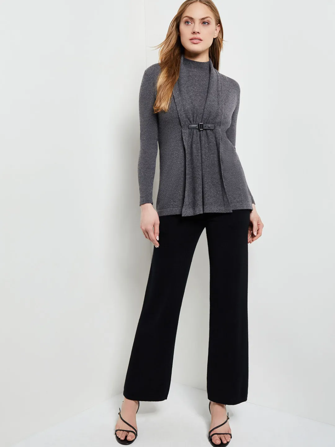 Fashion Buckle Detail Shawl Collar Cashmere Cardigan Jackets & Coats