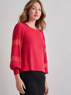 Clearance Burnout Accent Bishop Sleeve Soft Knit Tunic Tops & Tees