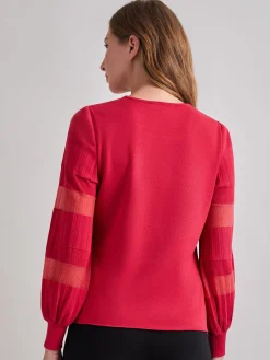 Clearance Burnout Accent Bishop Sleeve Soft Knit Tunic Tops & Tees