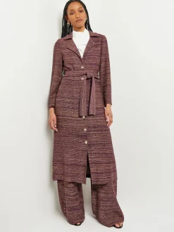 Clearance Button Front Duster - Belted Tweed Knit Jackets & Coats