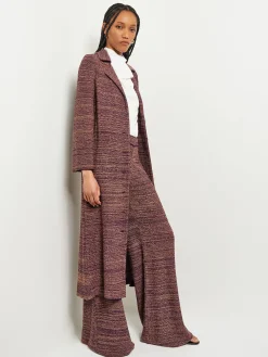Clearance Button Front Duster - Belted Tweed Knit Jackets & Coats