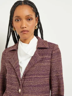Clearance Button Front Duster - Belted Tweed Knit Jackets & Coats