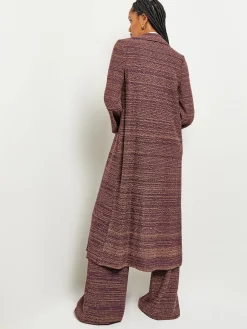 Clearance Button Front Duster - Belted Tweed Knit Jackets & Coats