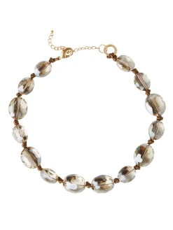 Hot Champagne Crystal Woven Leather Necklace Accessories|Necklaces