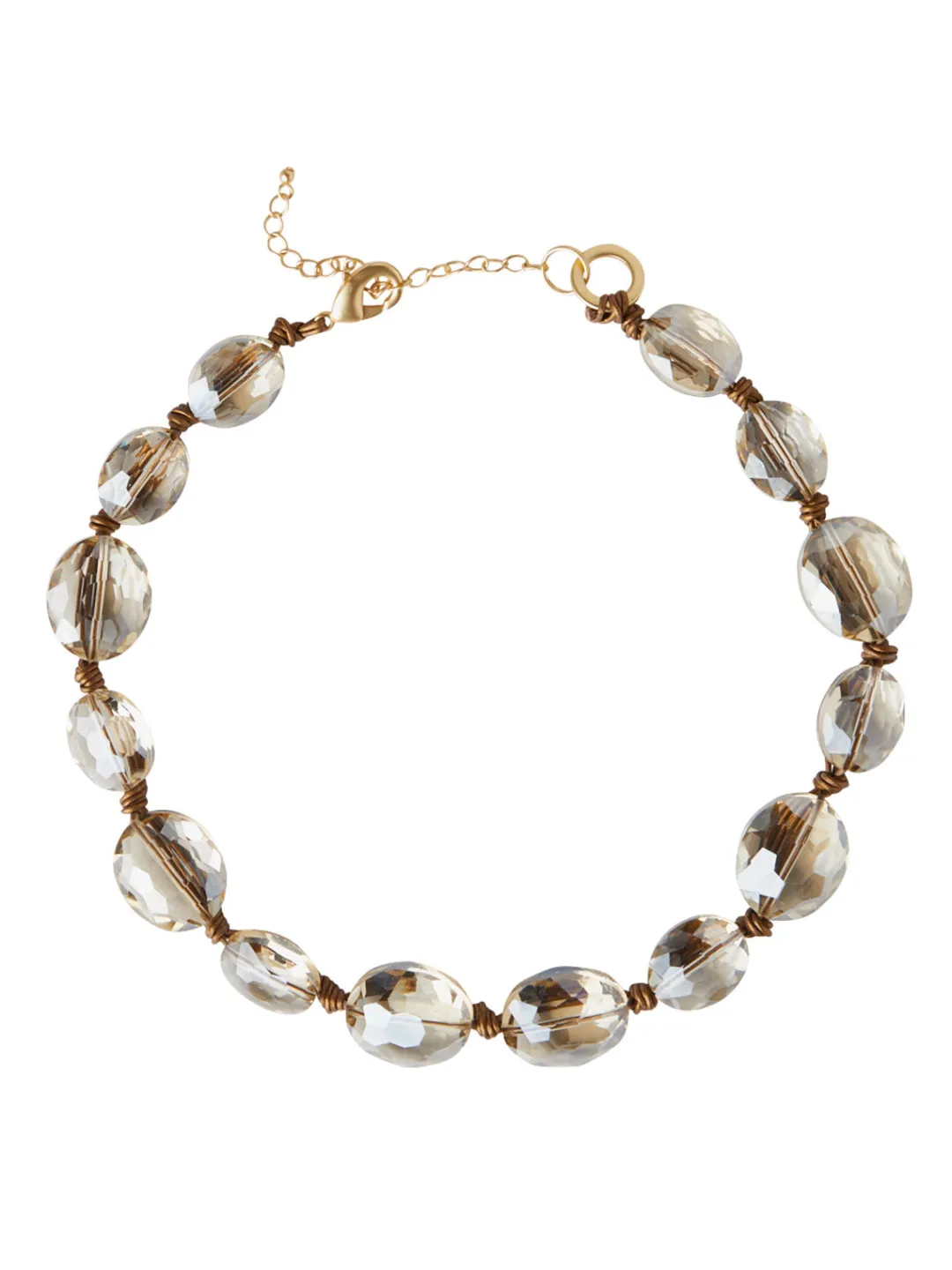 Hot Champagne Crystal Woven Leather Necklace Accessories|Necklaces